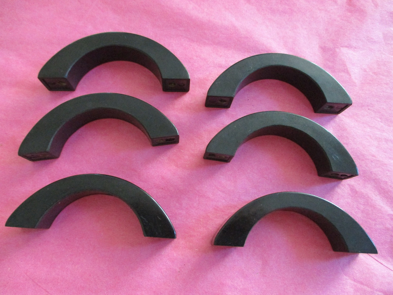 Vintage Set of 6 Black Bakelite Drawer Pulls Door Handles- 3″ Long – No screws