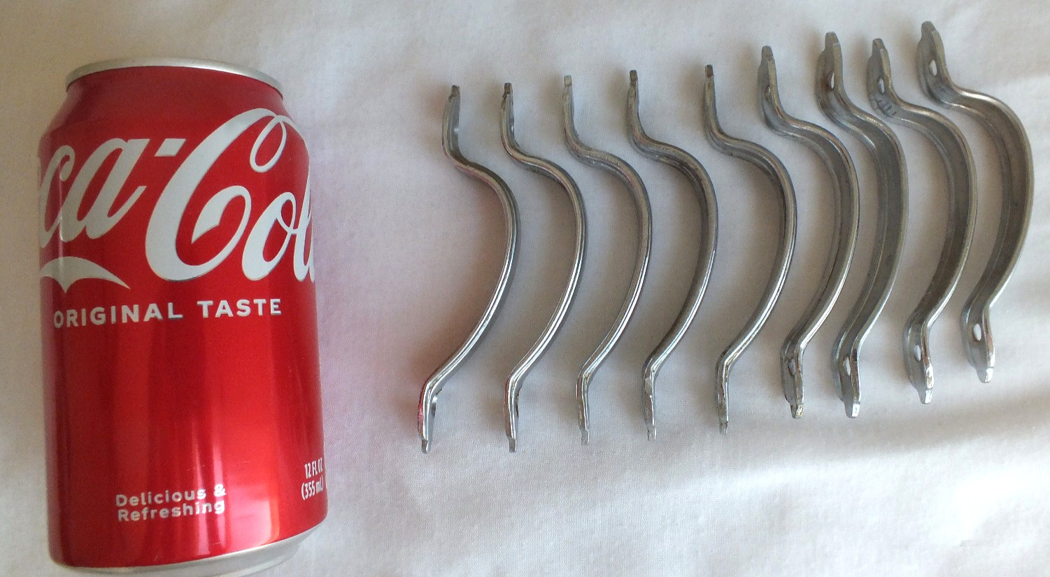 9 vintage metal pressed steel drawer door pulls handles convex 4.25″ ribbed edge