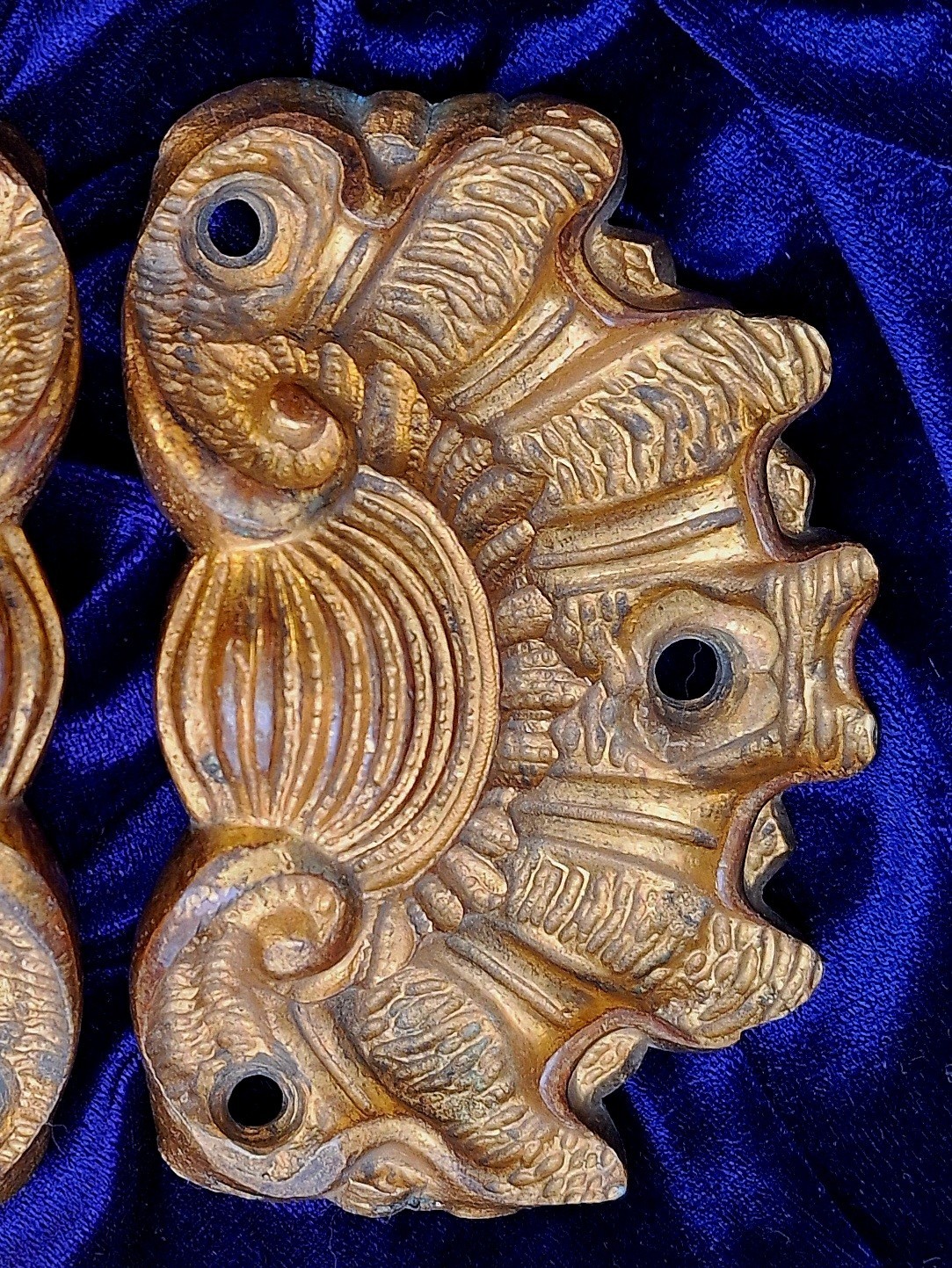 Gold Gilt Bronze Drawer Cupboard Pulls Clam Shell Antique French Quality Cast
