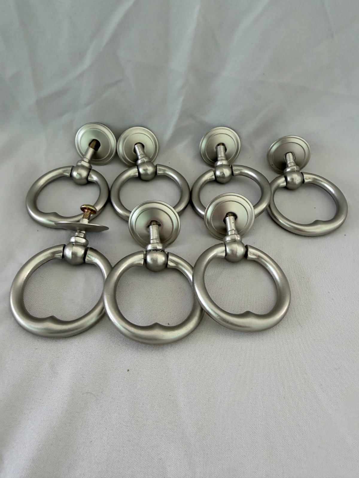 7 Nickel Plated Ring Pull Handle Brass Reclaimed Furniture Hardware Salvage