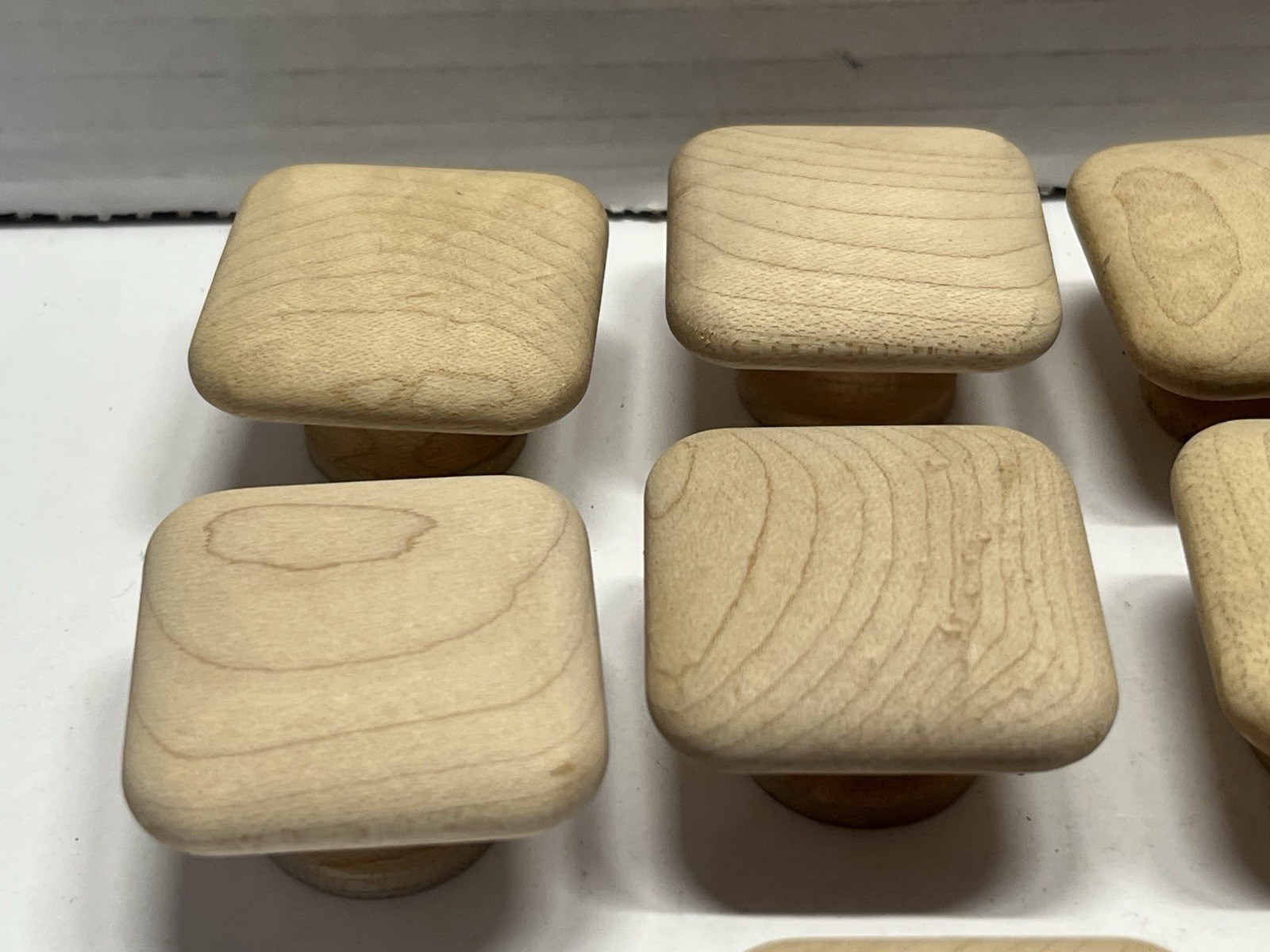 Vintage Lot (10) NOS Square Natural/Unfunished Fixed Wood Drawer/Cabinet Knobs