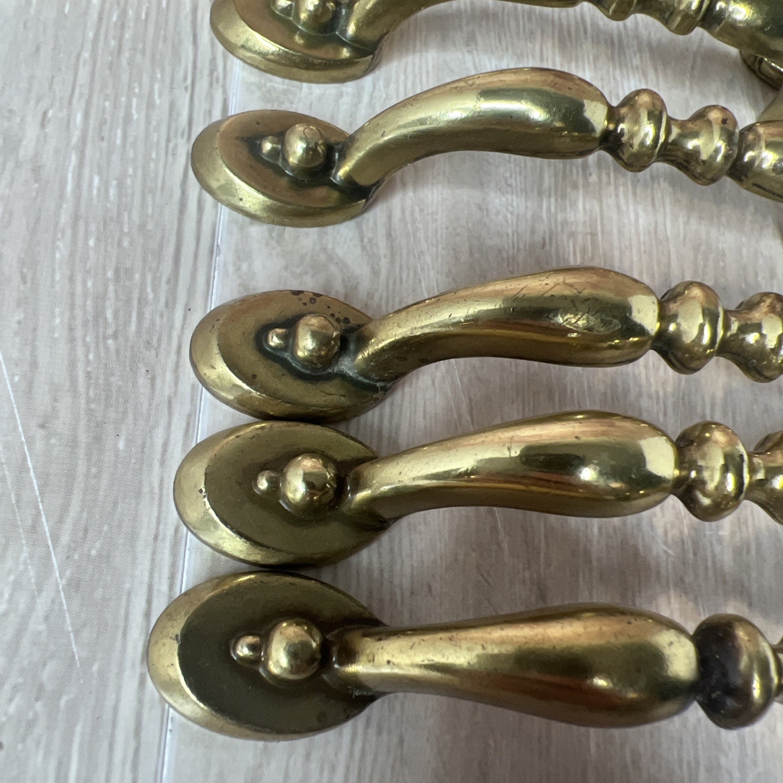 7 Antique MCM Brass Cabinet Handles 3 Inch on Center with Screws