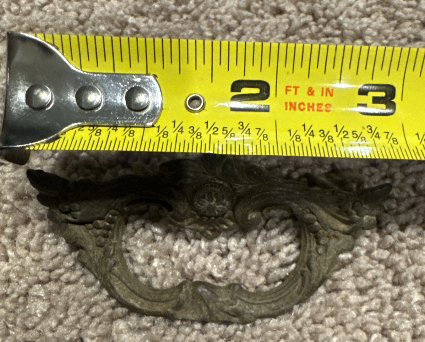 Vintage Pair 3” French Provincial Brass Finger Pull Drawer Handle Ornate Rococo