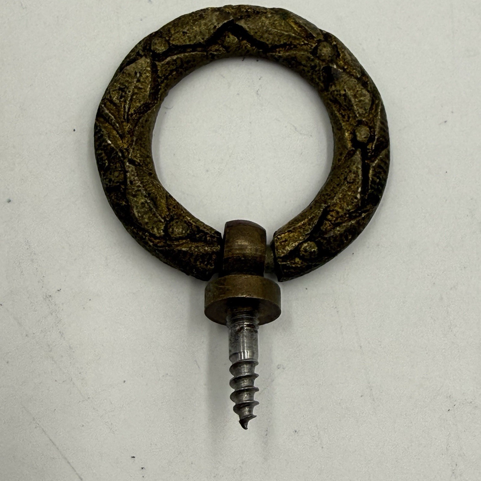 Brass French Victorian Antique Drop Ring Drawer Two Pulls Wreath Laurel Regency