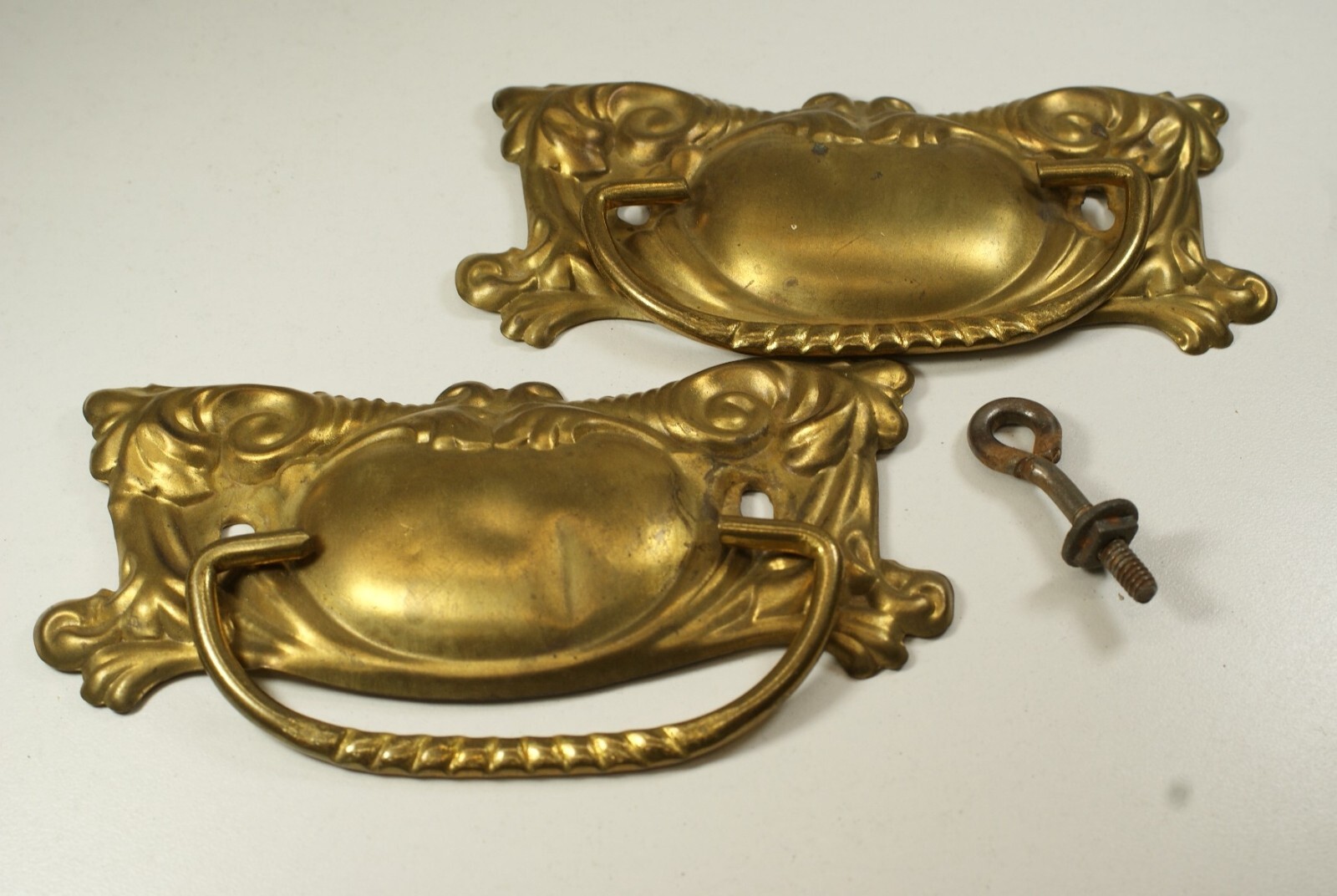 H98 -Pair of Antique, Dresser Drawer Handles, Backplate and Swing Only
