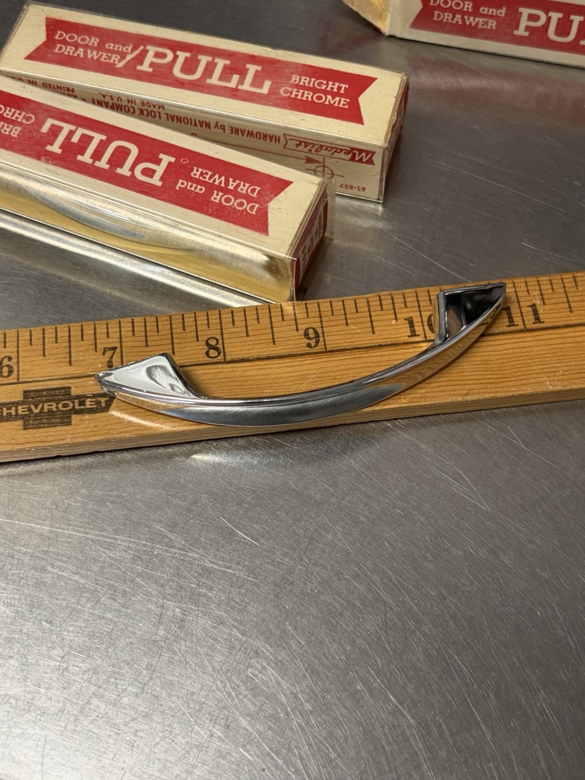 6 Vtg Mid Century Modern Dresser Drawer Door Chrome Handles Pulls 3″ Center MCM
