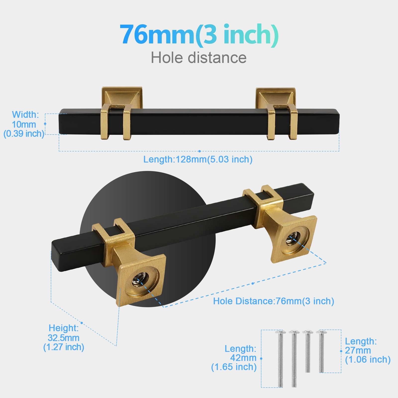 Cabinet Pulls Matte Black and Gold Cabinet Handles, 10 Pack 3 Inch Kitchen Do…