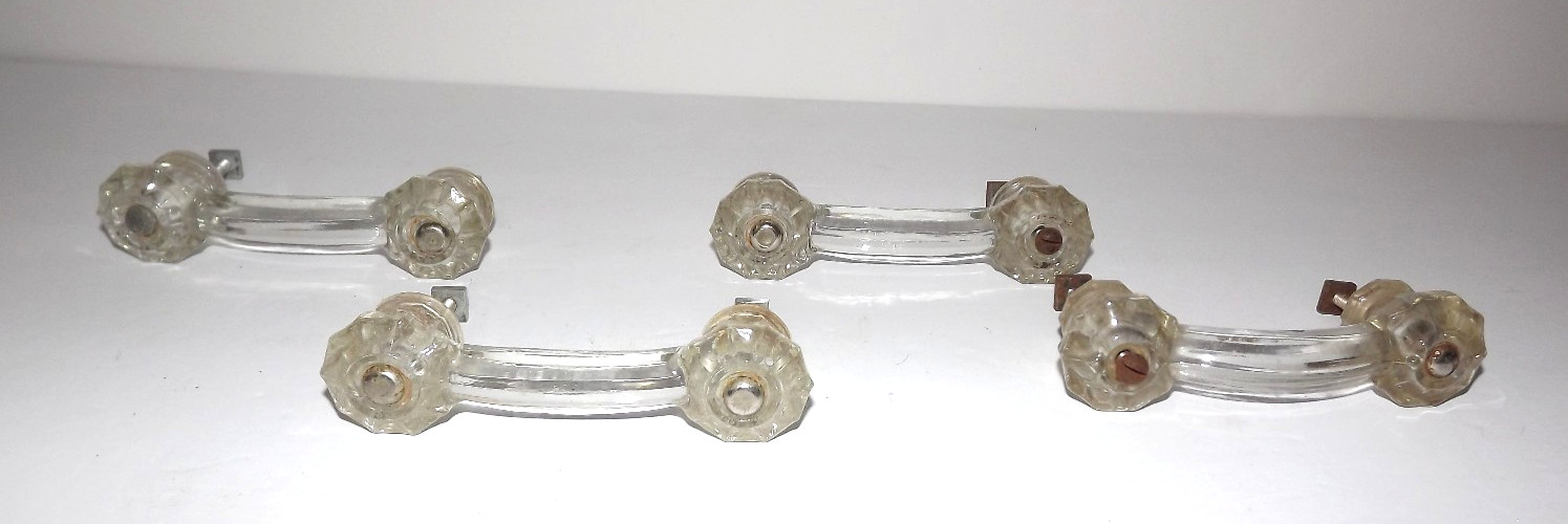 Vintage Lot Set Of 4 Glass Drawer Pulls