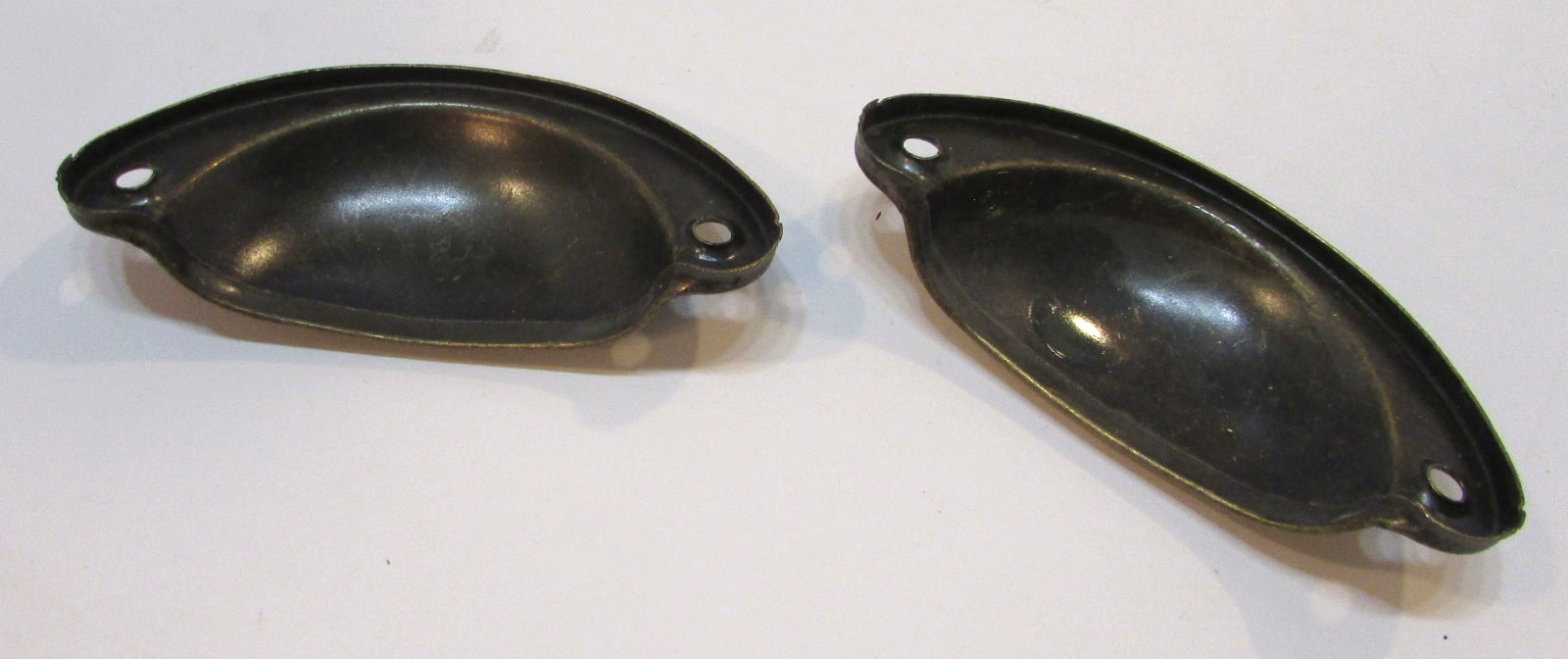 Pair Vintage 1970’s Burnished Bronzetone Antique Brasstone Steel Drawer Pulls