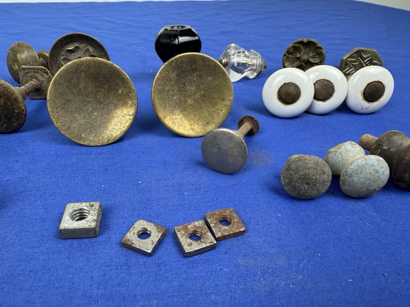 21 Antique & Vintage Pull Knobs, Door or Drawer, Metal (Tin, Steel), Glass, Wood