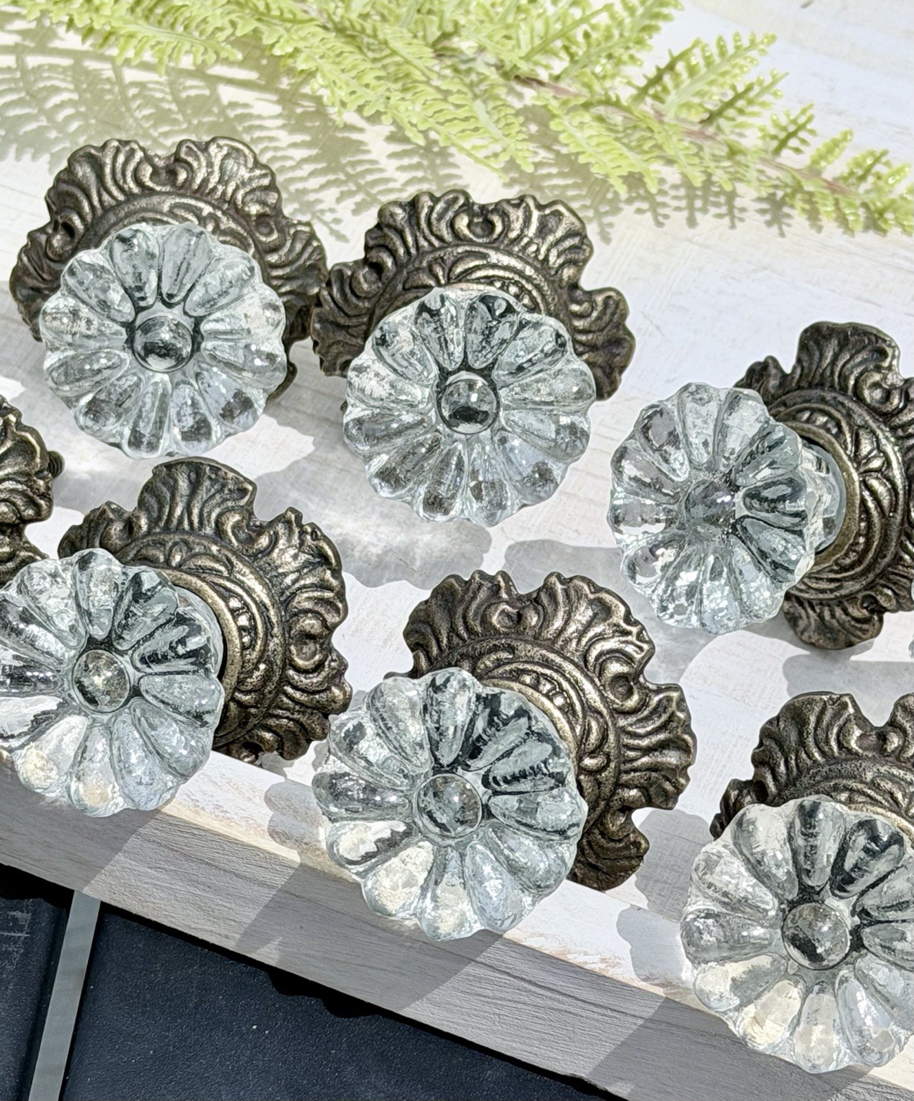 8 Antique Bronze Glass Drawer Pulls Hardware Handles Vintage Cabinet Door Knobs