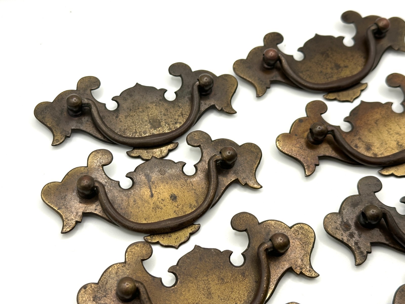 Vintage 8 Brass Chippendale-Style Batwing Drop Handle Drawer Pulls
