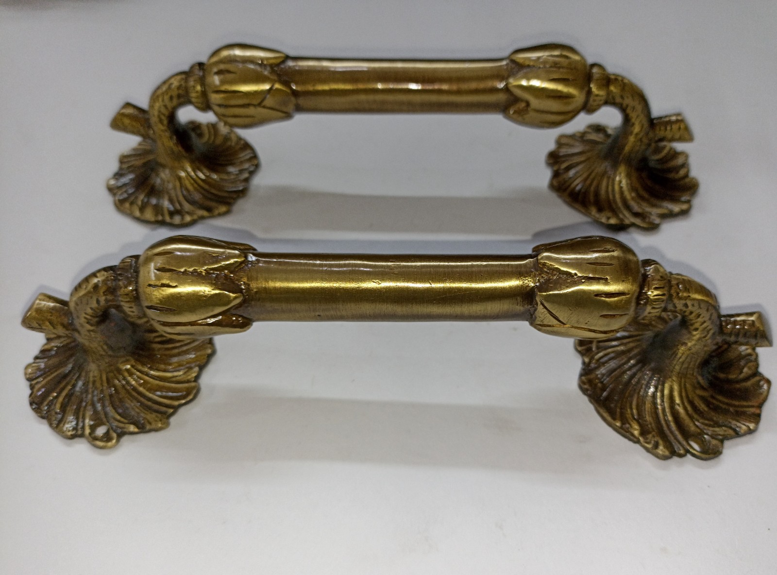 Lacquered Brass Flower Base Door Pull Floral with Twigs Design Handle Pair GTX