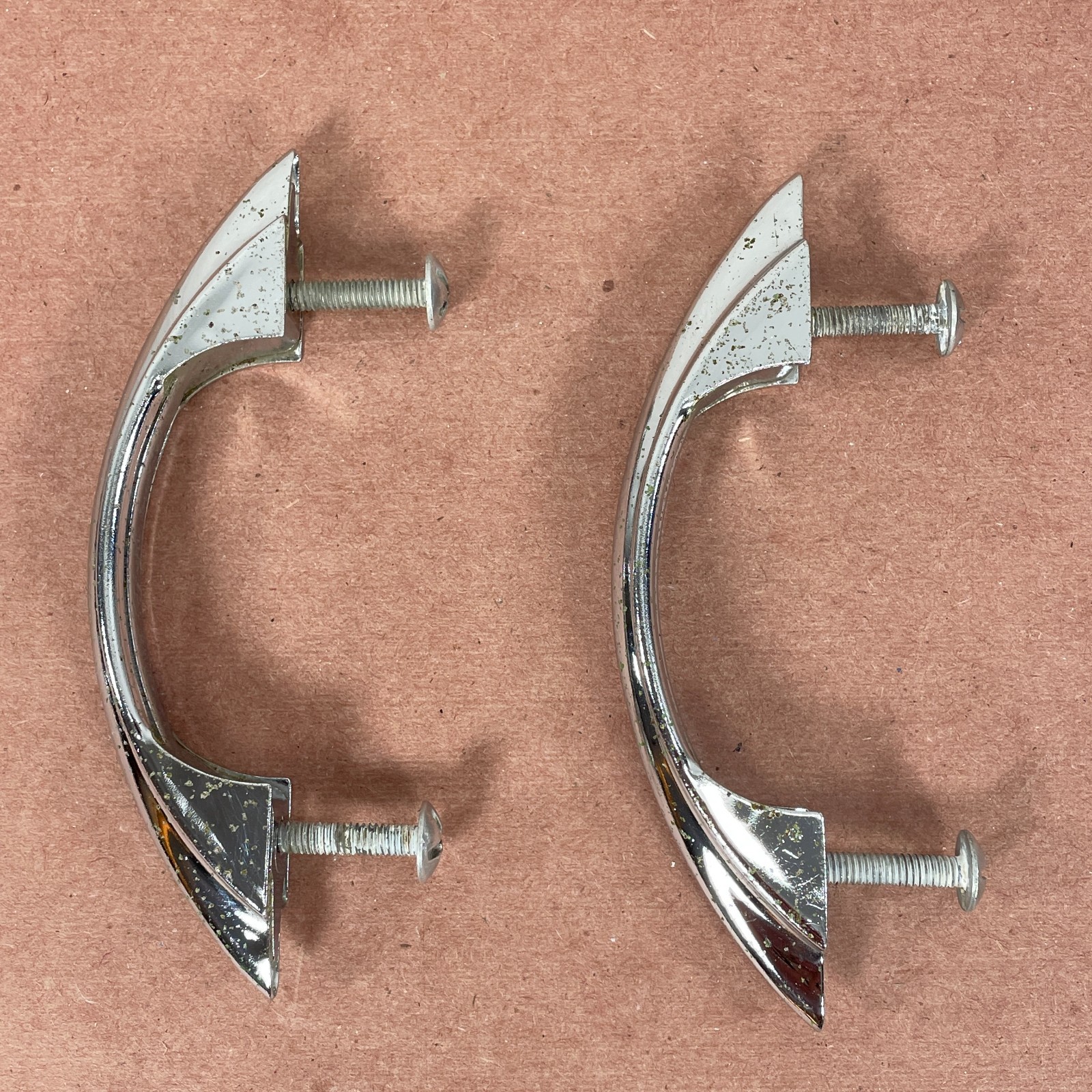 2 Vintage Chrome Plated Cabinet Pulls ( Similar to Youngstown & Amerock E311 )
