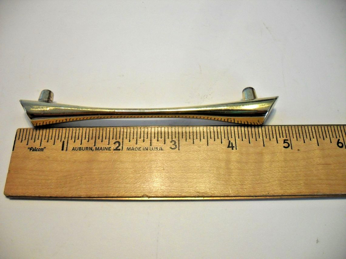 Vintage Nos Polished Brass Drawer Bar Pull Beveled Ends Cabinet Door Handle Ajax