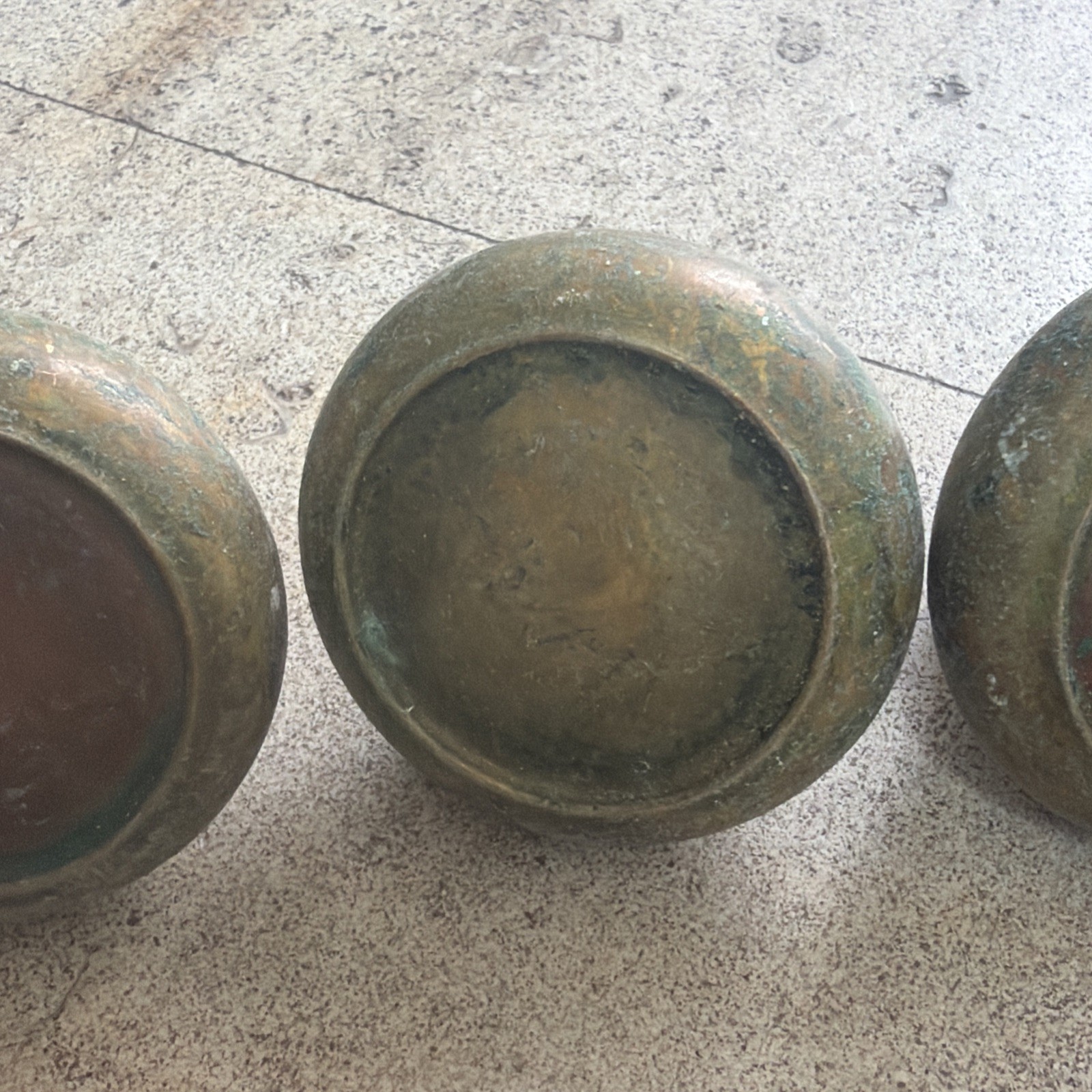 1 Antique 1930s Circle Design Hollow Brass Door Pull Knob Handle Vintage Patina