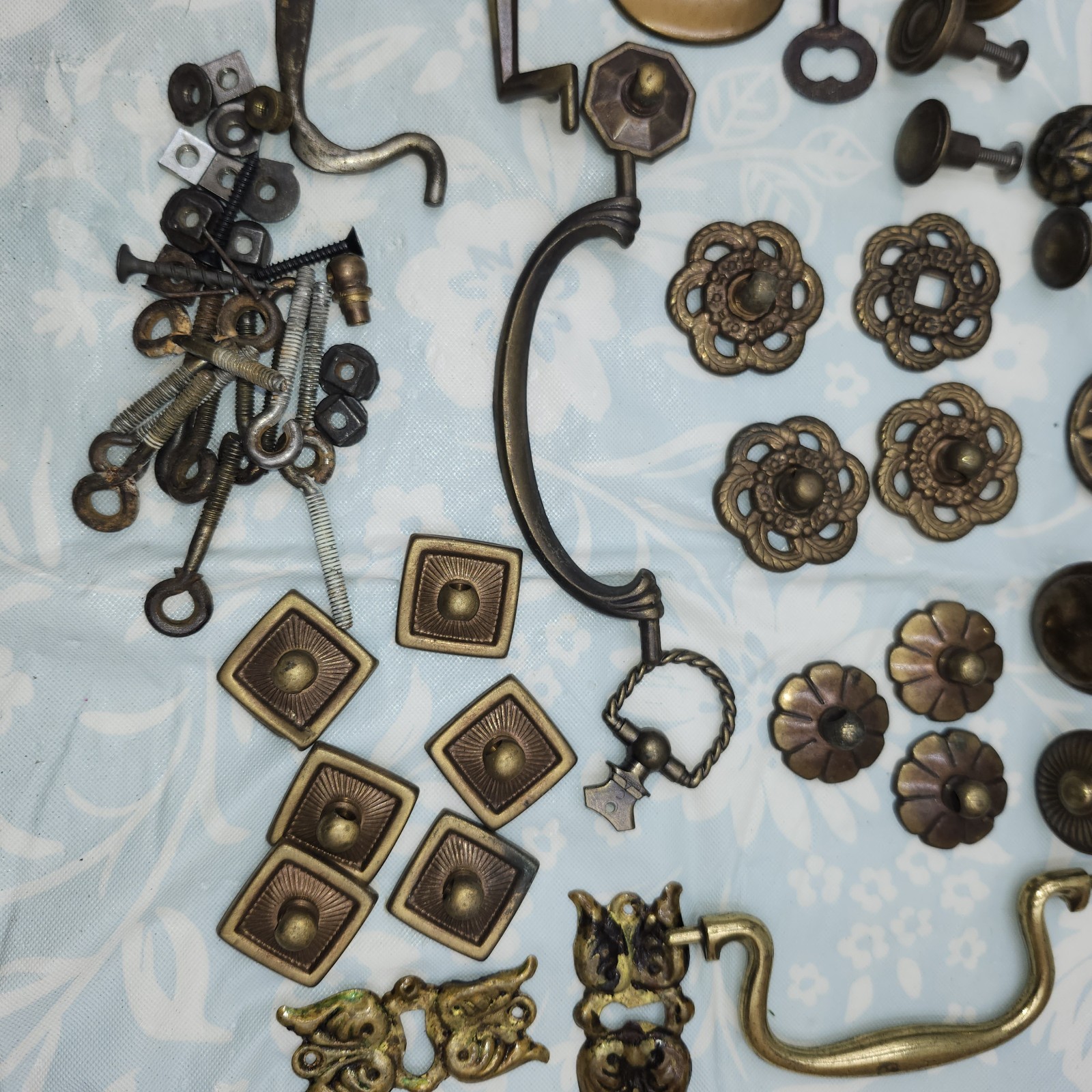 Lot antique bronze Vintage furniture Knobs & bail pulls stamped brass key hole