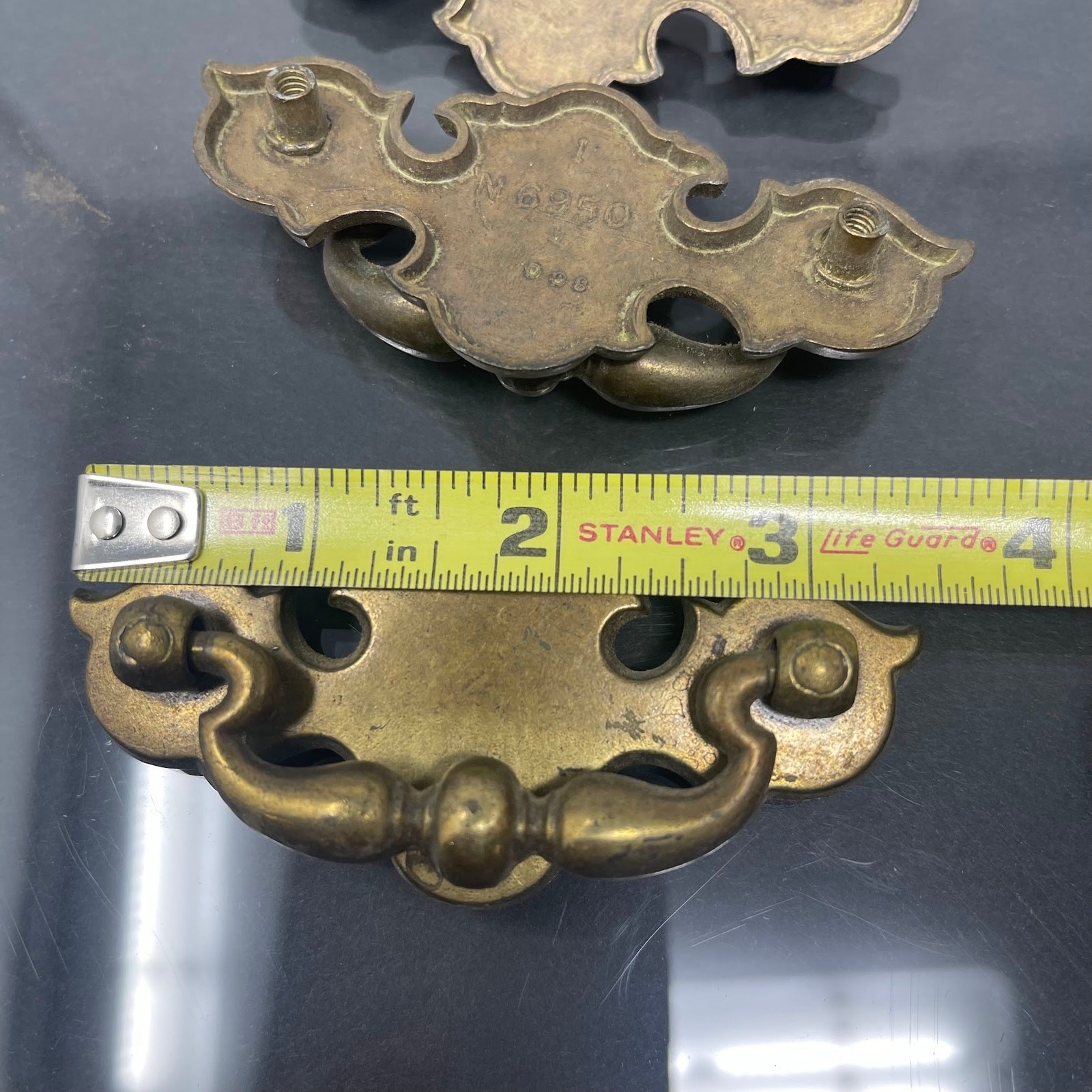 Lot of 4 Vtg Antique KBC Keller Brass Colonial Metal Batwing Drawer Pull Handles