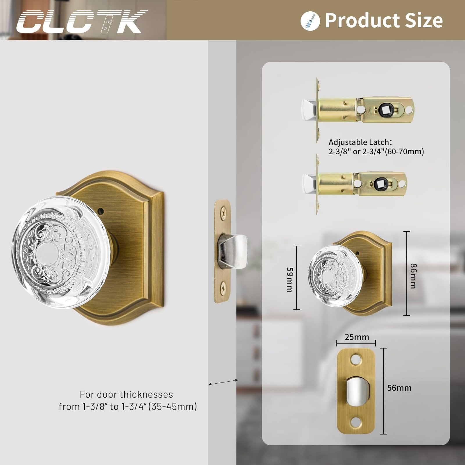 Glass Door Knobs Interior with Lock, Vintage Crystal Privacy Antique Brass Do…