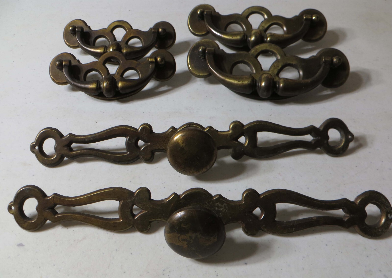 Vintage Drawer Pull Lot Zinc with Light Brushed Brass Plating