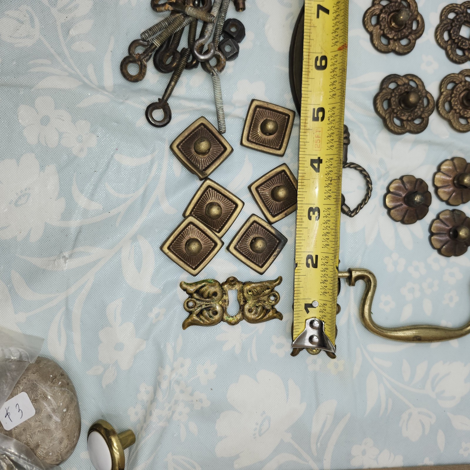 Lot antique bronze Vintage furniture Knobs & bail pulls stamped brass key hole