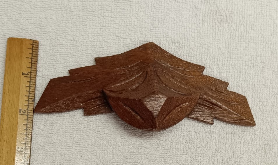 ANTIQUE WALNUT CARVED LEAF PATTERN DRAWER, BIN, DOOR, HANDLE