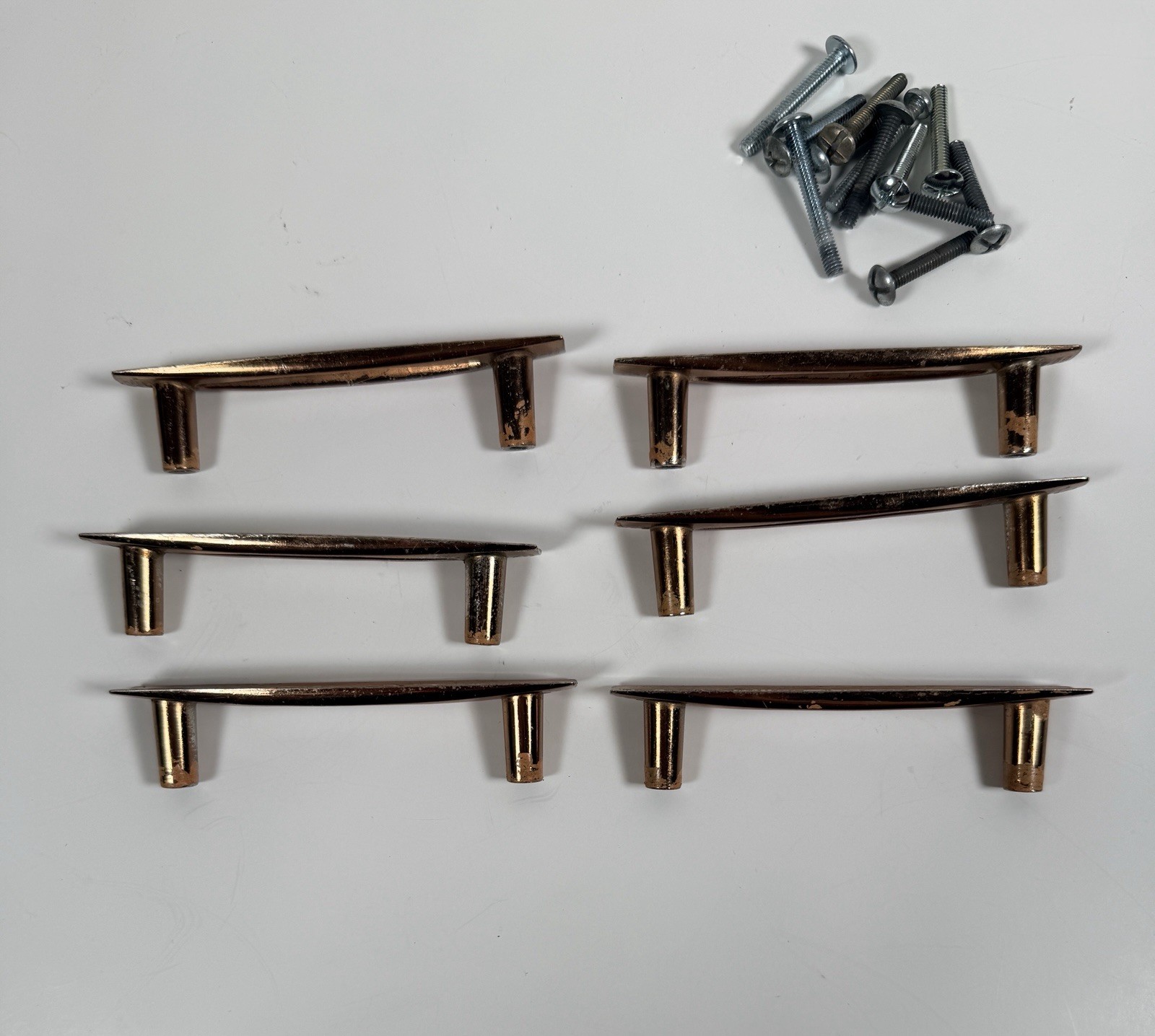 Vtg MCM AJAX Nordic Modern Copper Tone Drawer Door Pull Handle 3” Center Lot 6