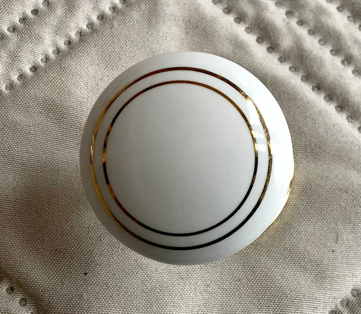 Gold and White Porcelain Drawer Pull and Back Plate New Old Stock
