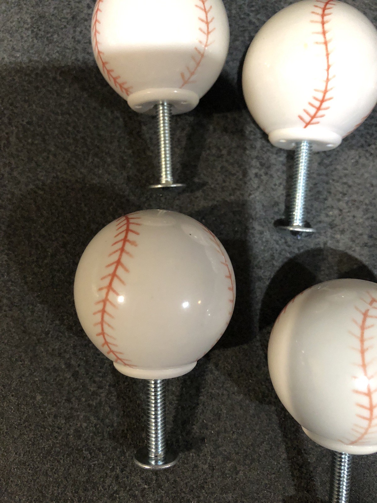 Lot of 8 Baseball Shaped Plastic Dresser Drawer Pulls With Screws – Nice Shape