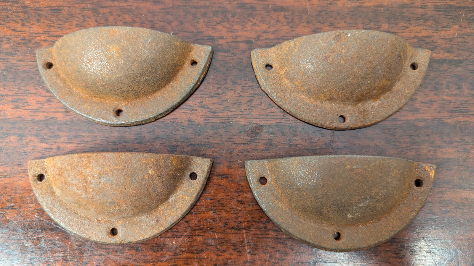 Vintage Rusty Cast Iron Bin Cup Drawer Pull Wall Pocket Farmhouse Industrial