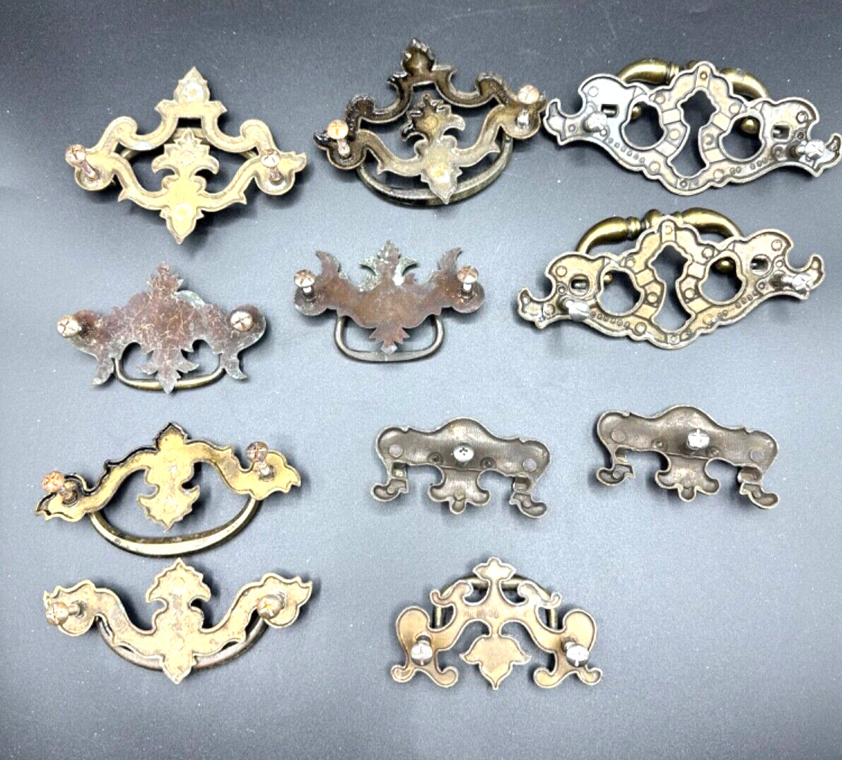 Vintage BRASS FURNITURE HANDLES DRAWER PULLS – 11 piece Variety