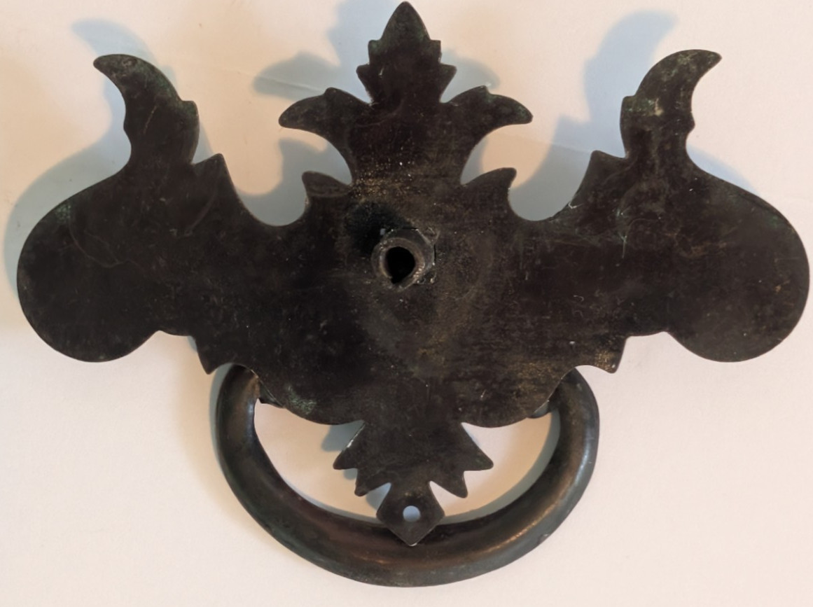 Vintage Brass Chippendale Batwing Single Hole Ring Pull Drawer Handle