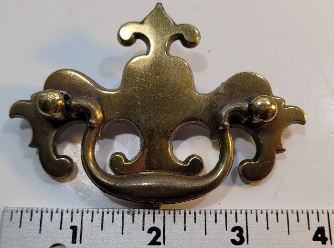 Vintage Brass Drop Bail Pull Handle Drawer w Bolts 2.5 inches between bolts