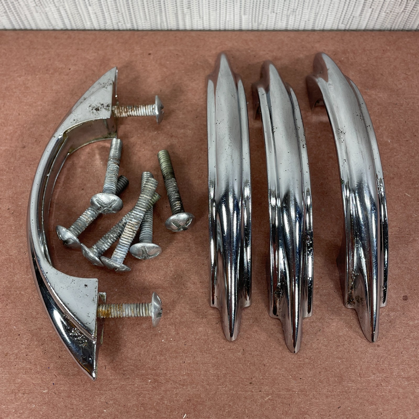 4 Vintage Cabinet Pulls Chrome Plated ( Similar to Youngstown & Amerock E311 )