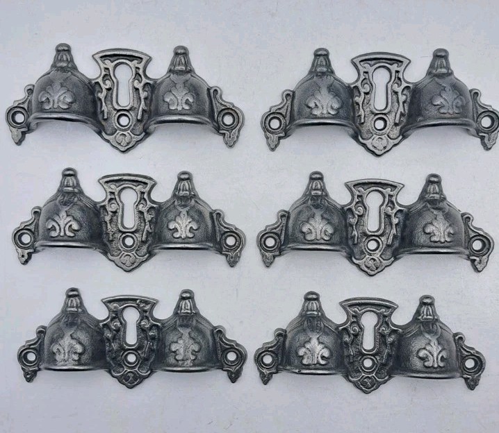 Antique Bin Pulls Eastlake Two Finger Handles Unique Cast Iron Hardware Set of 6