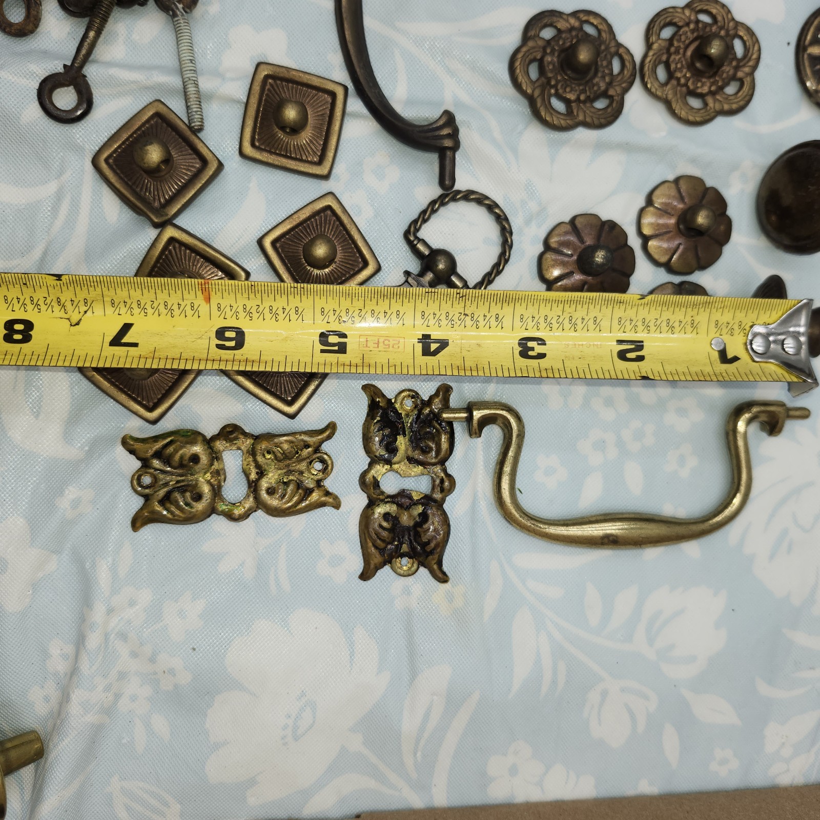 Lot antique bronze Vintage furniture Knobs & bail pulls stamped brass key hole