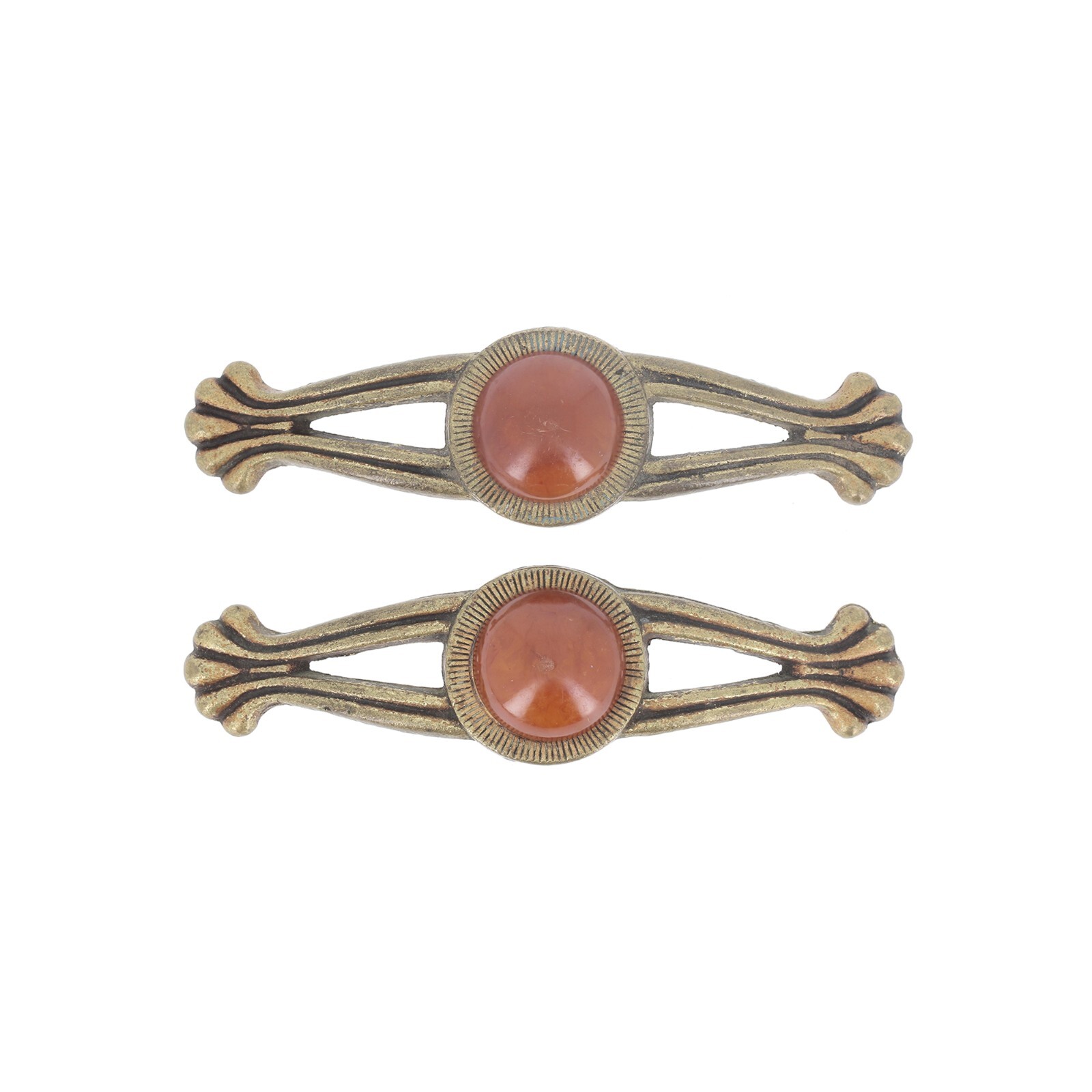 Brass ART DECO Drawer Pulls Cabinet Handles with Bakelite Cabochon Set of 4