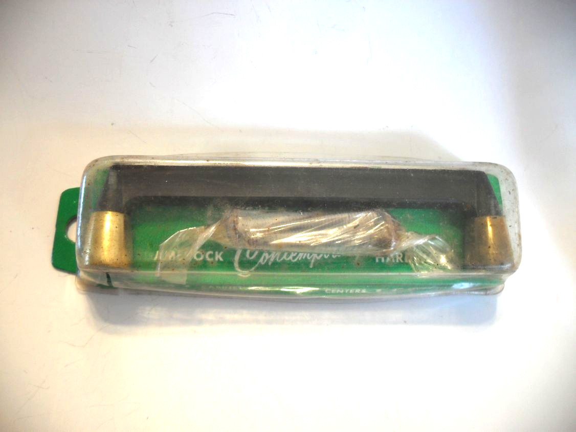 Vintage Nos Ebony Satin Black Drawer Pull w Brass Trim Bases Cabinet Door Handle
