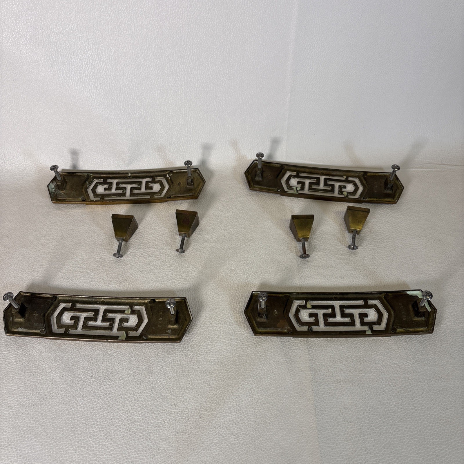 Set of 8 Vintage Art Deco Mid Century Modern Brass Drawer Pulls and Plates