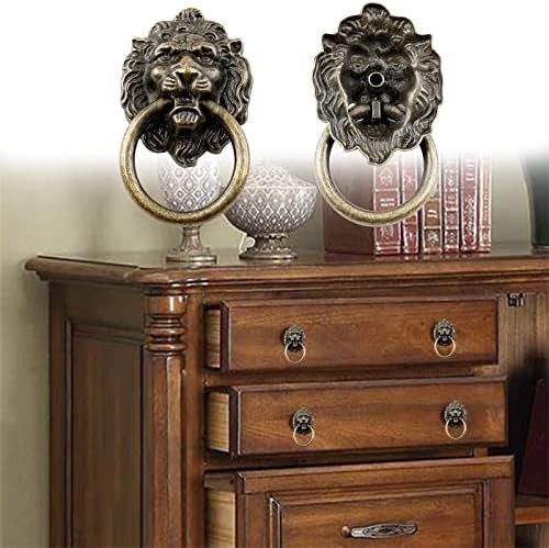 6 Pcs Lion Head Knobs Pull, Antique Bronze | Ring Pull Handles, For Dresser Draw