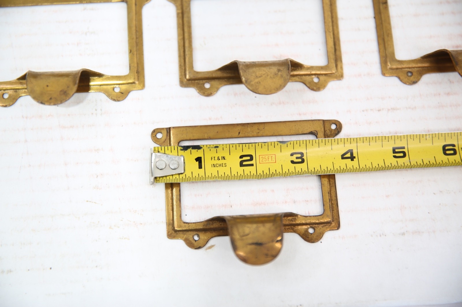 Vintage Card Catalog Brass Drawer Pull Label Card name Holder apothecary cabinet