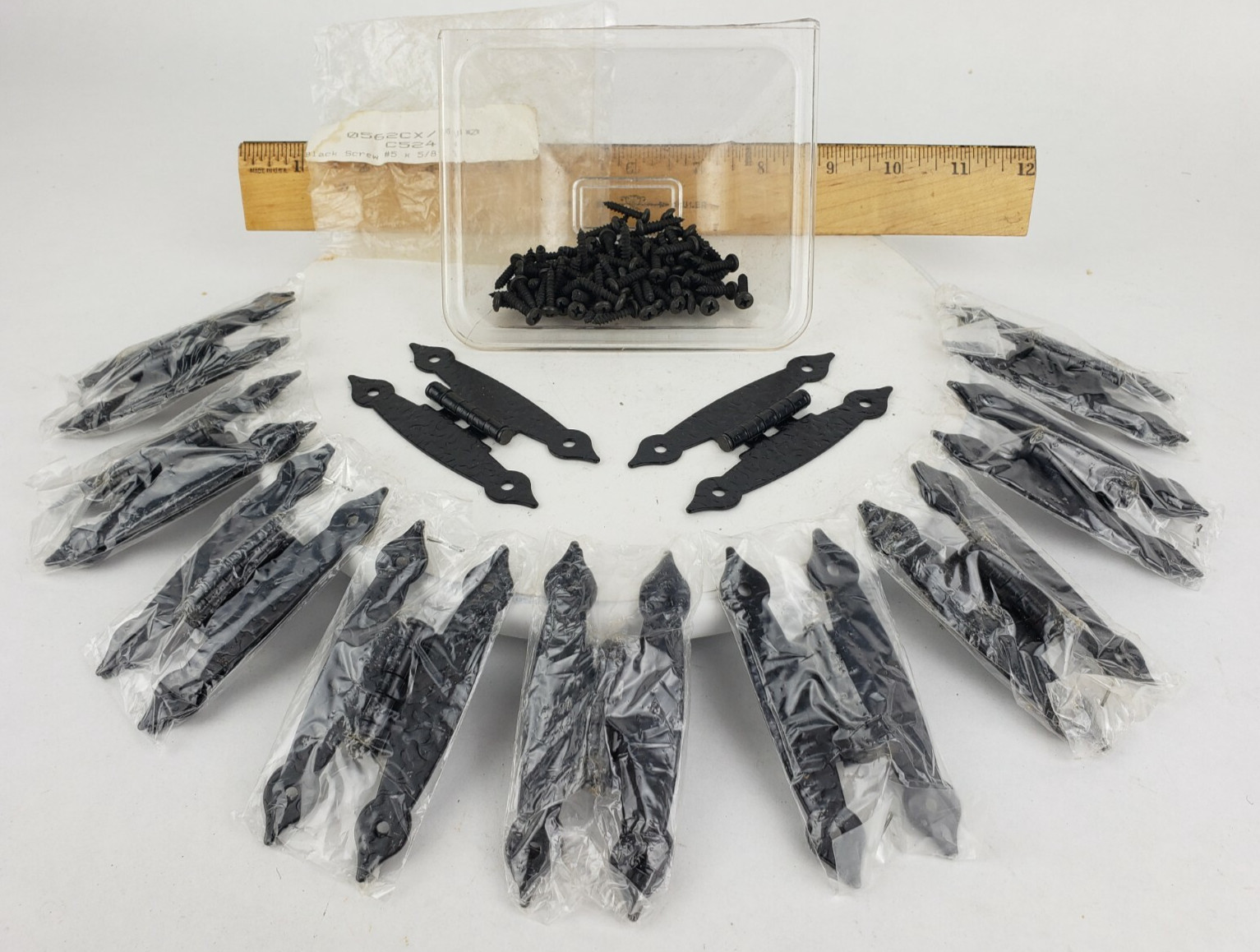 10x Colonial Rustic Hinge Hammered Metal Vintage Spade Wrought Iron & Screws
