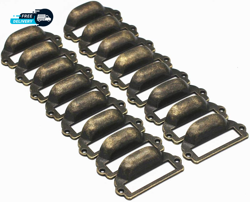 16-Pack Zinc Alloy Antique Bronze Label Frame Drawer Pulls Industrial Style