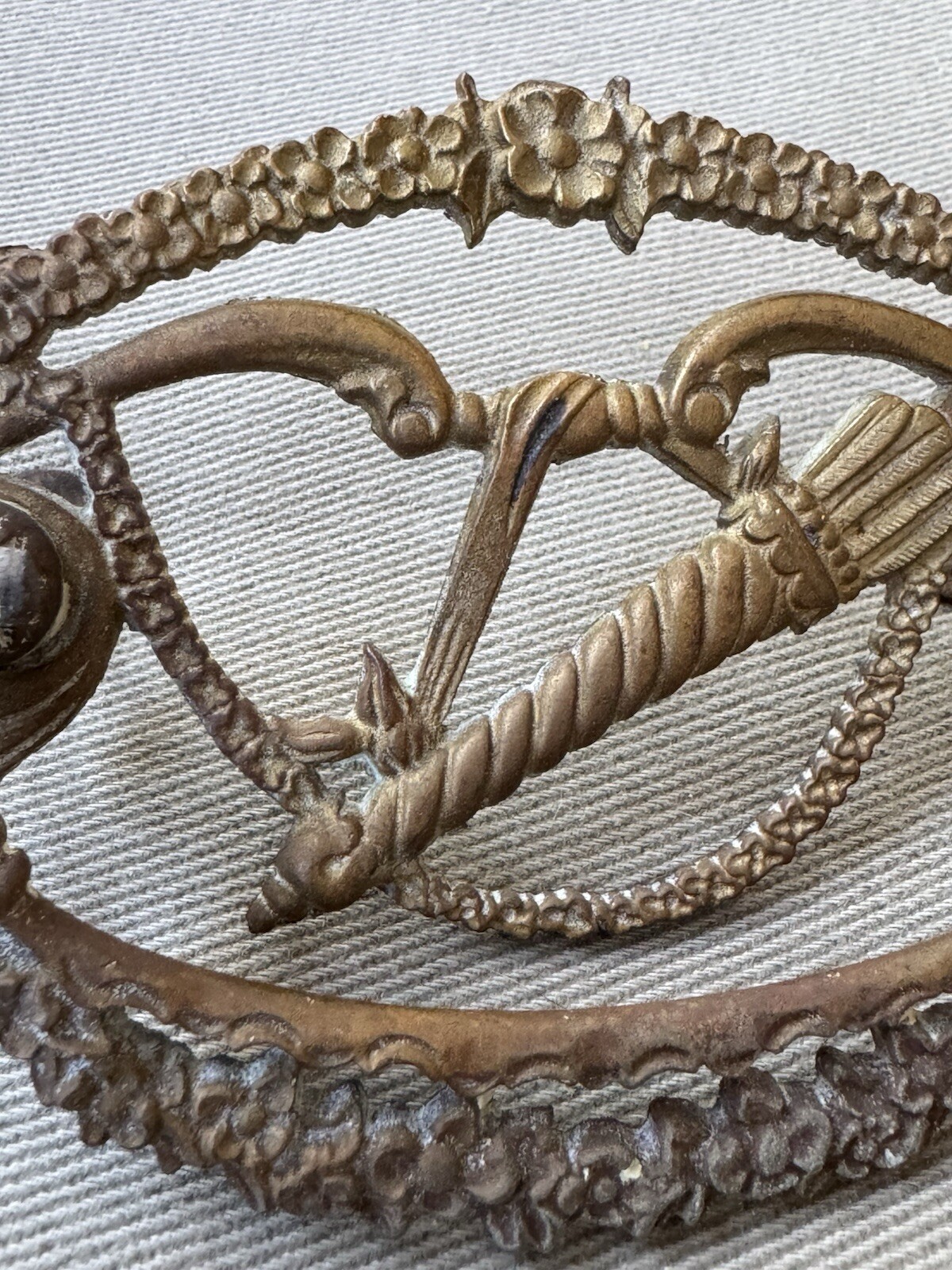 Antique Ornate Floral Pattern Bronze Tone Metal Drawer Pull