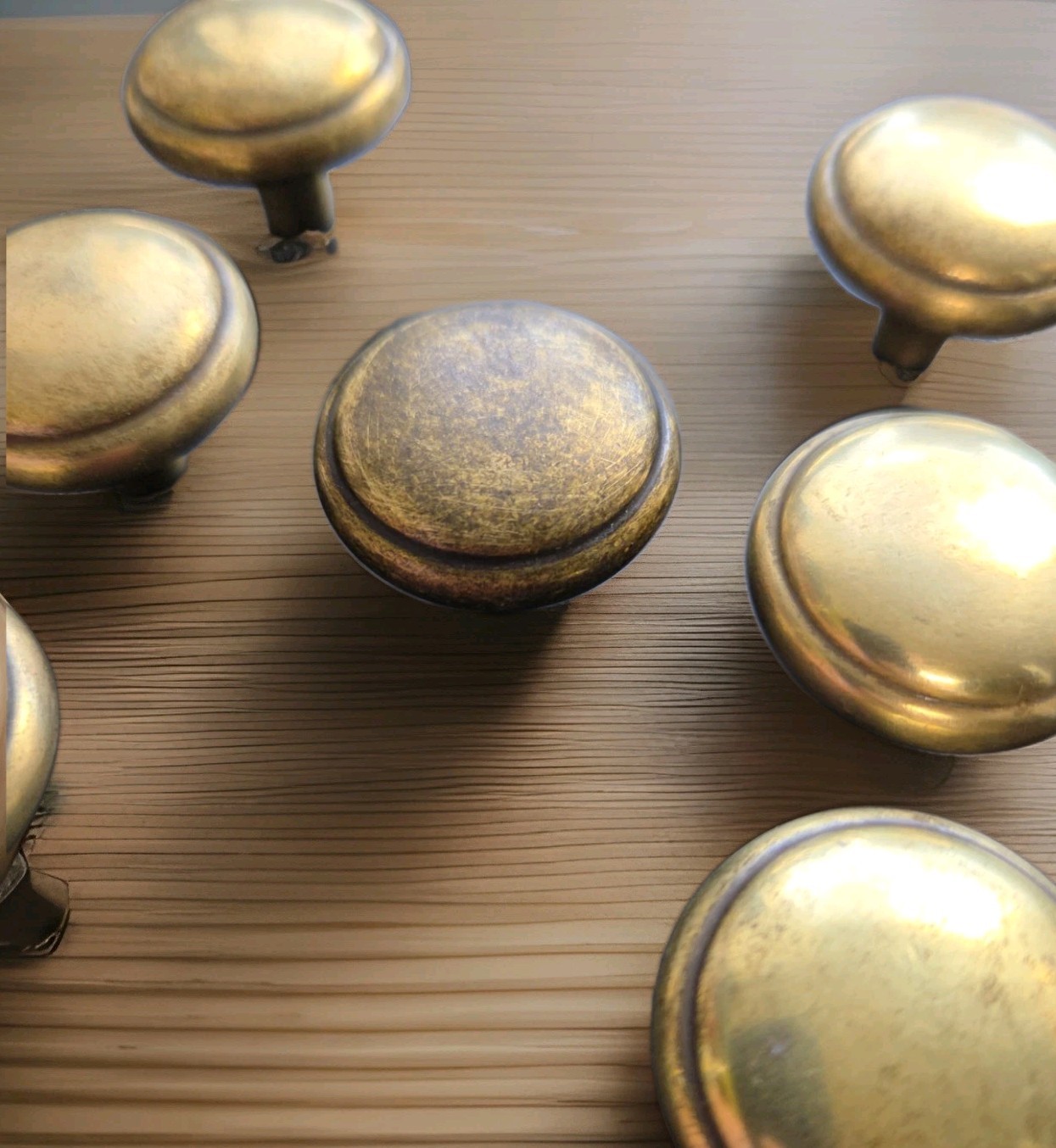 1960 Brass Cabinet Knob 1.25” Round Mushroom Drawer Pull (11 Avail)