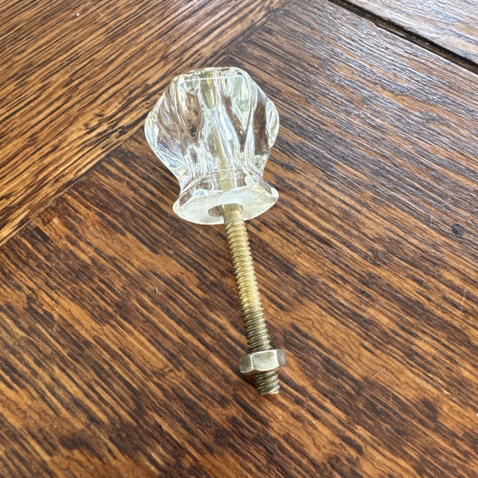 Vintage Glass Hexagon Pull Knob ~ Old Furniture Hardware No Chips or Cracks