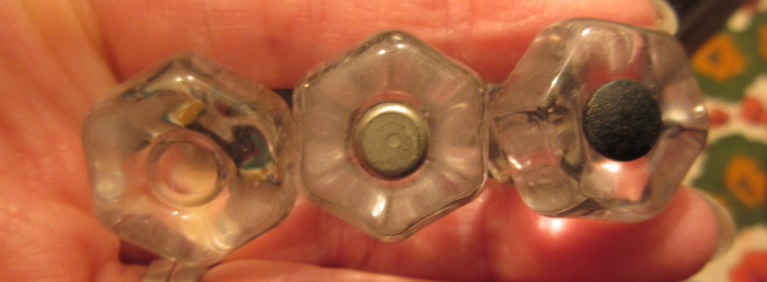 3 Vintage 6 sided Small Glass Crystal Cabinet Knobs Drawer Pulls