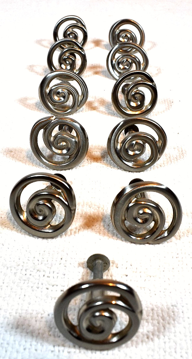 Satin Nickel-Colored, Unique & Fun Round, Swirl-Shaped , 1.25″ Drawer Pulls (11)