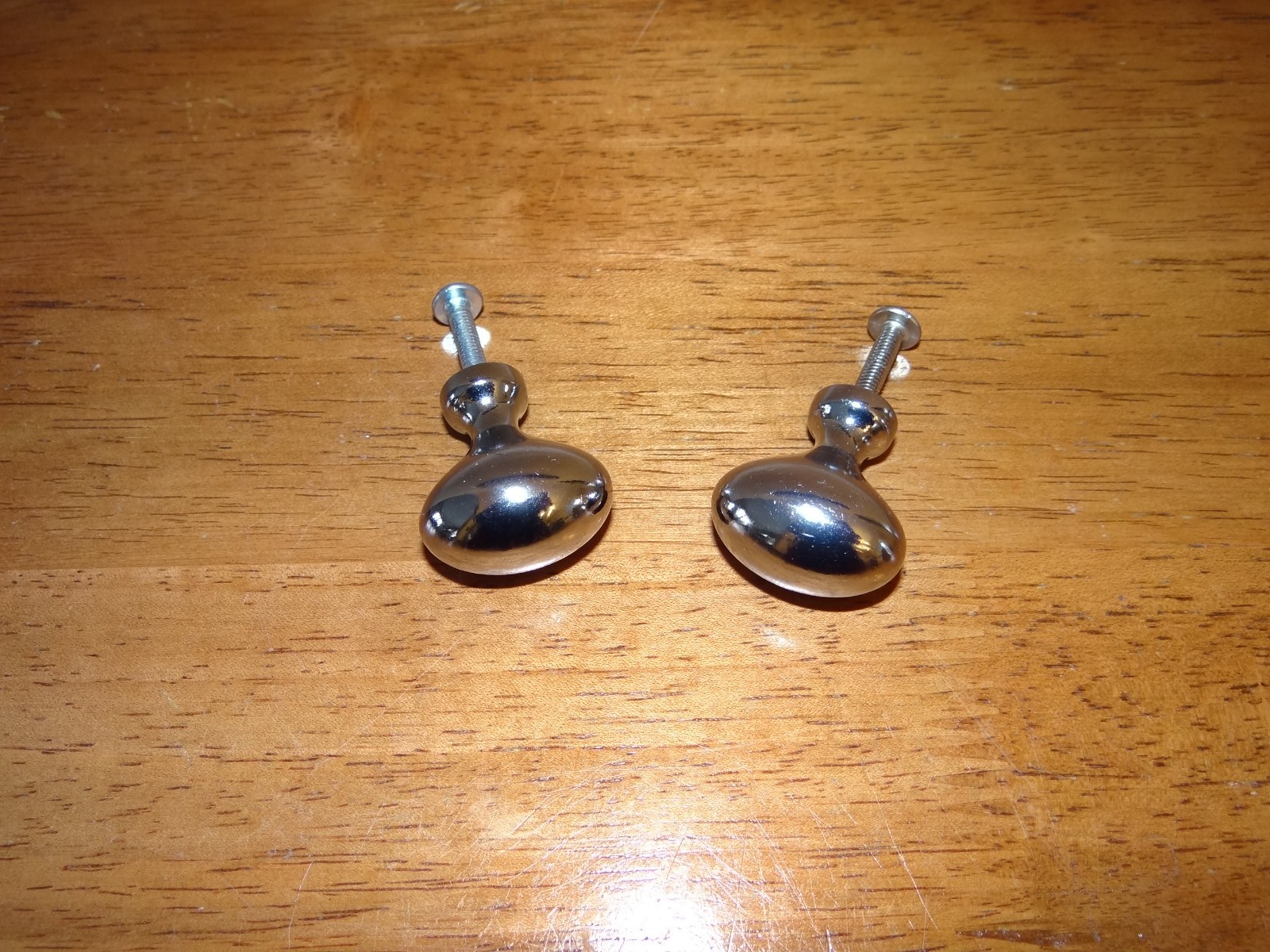 2 Small Vtg Round Polished Chrome Bulb Shaped Mushroom Cabinet Drawer Knobs