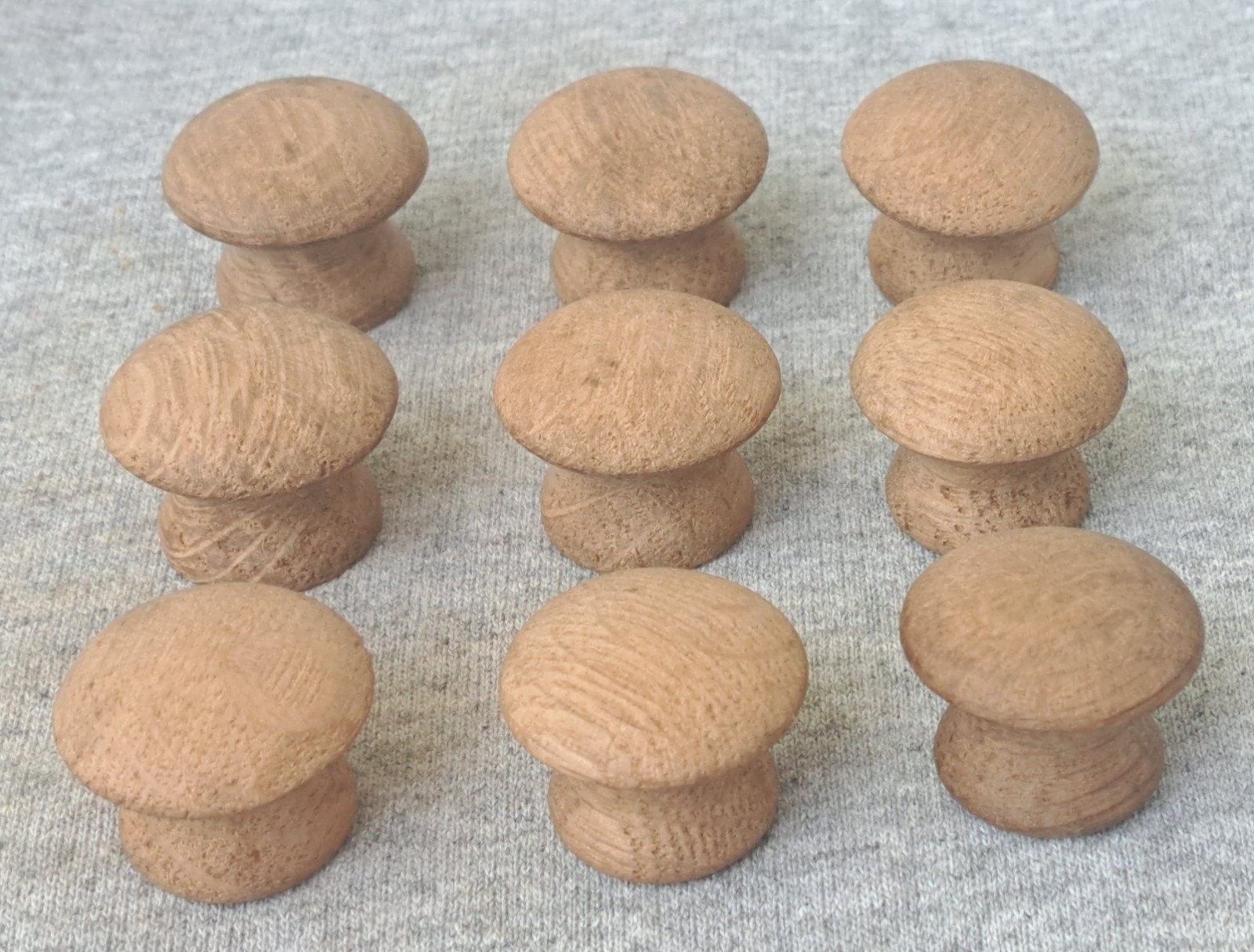 Vintage Mushroom Style Round Wooden Drawer Door Knobs Pulls 1” ~ Lot of 9